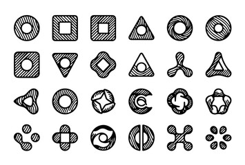 Grid Layout Minimalist Line Art Icons Set