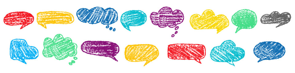 Speech Bubble design set, Hand drawn with crayon effect creative storytelling, posters, presentations, stickers, scrapbooking, and whimsical graphic projects.