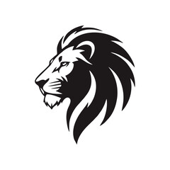Side-profile lion head logo, elegant flowing mane, sharp clean vector lines, strong and majestic expression, minimalist black and white style, smooth curved shapes, modern emblem design, bold silhouet