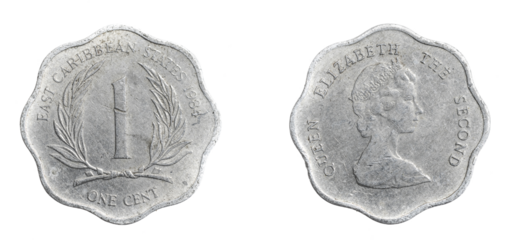 East caribbean one cent coin on a white isolated background