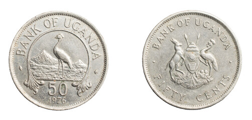 Uganda fifty cents coin on a white isolated background
