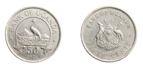 Uganda fifty cents coin on a white isolated background
