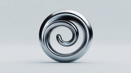 A high-quality 3D render of a chrome metallic swirl shape floating on a clean light background. Modern minimal abstract design suitable for branding, product visuals, technology concepts, and contempo