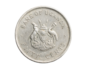 Uganda fifty cents coin on a white isolated background