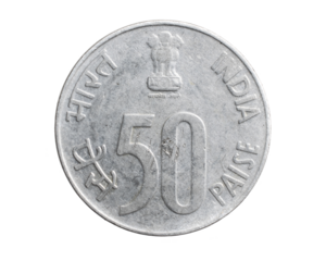 India fifty paise coin on white isolated background