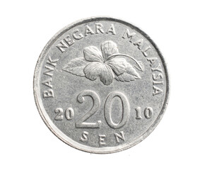 Malaysia twenty sen coin on a white isolated background © Krzysztof Bubel