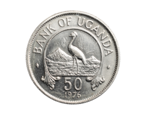 Uganda fifty cents coin on a white isolated background