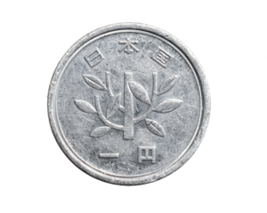 Japan one yen coin on white isolated background