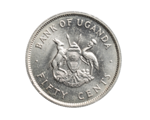 Uganda fifty cents coin on a white isolated background