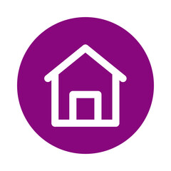 Simple white house icon on a purple circle isolated on transparent background