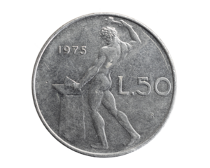 italy fifty lira coin on a white isolated background