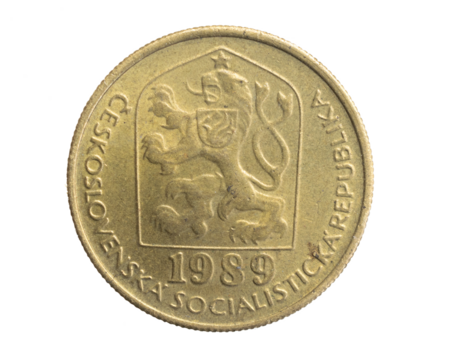 Czechoslovakia twenty hellers coin on white isolated background