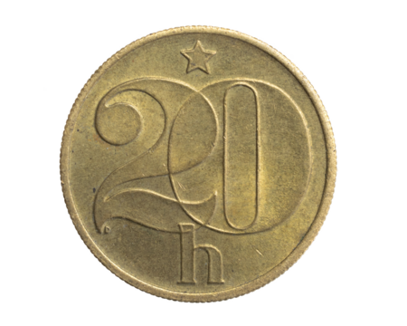 Czechoslovakia twenty hellers coin on white isolated background