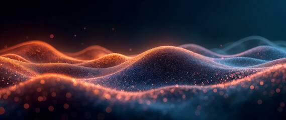 Dynamic glowing wave patterns representing artificial intelligence data flow, digital motion and futuristic information processing