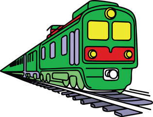 Colorful train illustration, modern locomotive drawing, railway transportation artwork, cartoon-style passenger train on tracks, vibrant rail vehicle graphic design © MDMONIRUZZAN