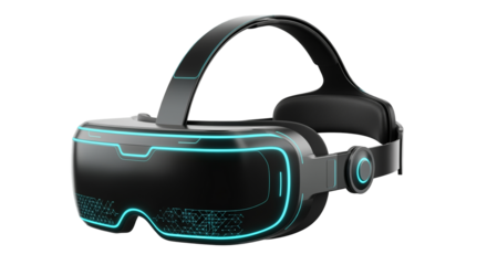 Immersive VR Headset with Glowing Blue Lights