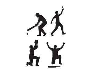 Straight drive, bowler jump, wicketkeeper dive catch, and jumping celebration Vectior illustration design set collection 
