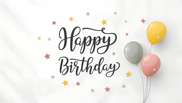 Elegant happy birthday celebration with balloons and confetti on white background