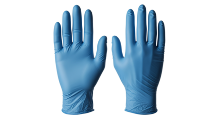 Blue Medical Protective Gloves on White Background