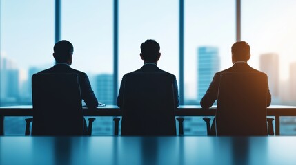 Business Meeting Silhouettes Against a City Skyline