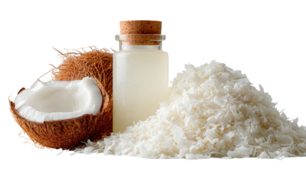 Coconut oil and shreds elegantly arranged for culinary use.