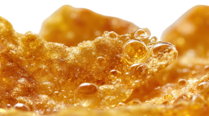 Close-up image of crispy golden texture with bubbles.
