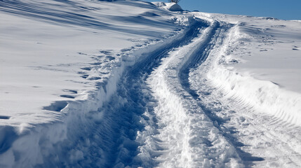 Photo of agricultural tyre track on the pure snow