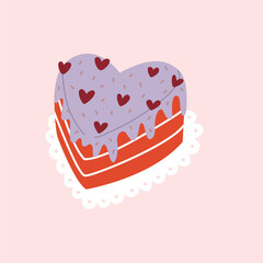 Heart Shaped Cake with Cute Icing Illustration