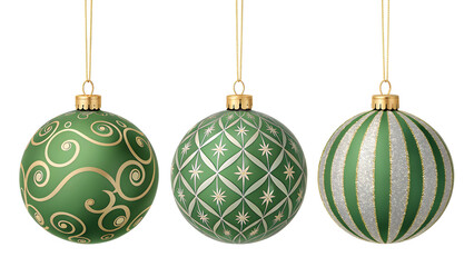 Festive green Christmas ornaments with gold accents create an elegant holiday ambiance for your seasonal designs and joyful celebration projects