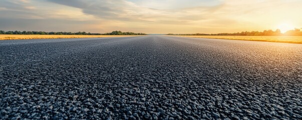 Smooth Asphalt Road Under Sunset Sky with Vibrant Clouds