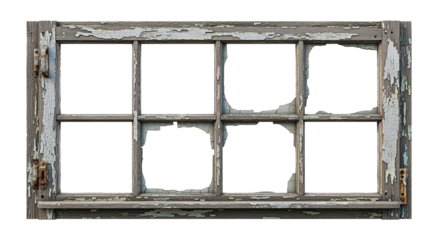 Weathered Wooden Window with Broken Panes