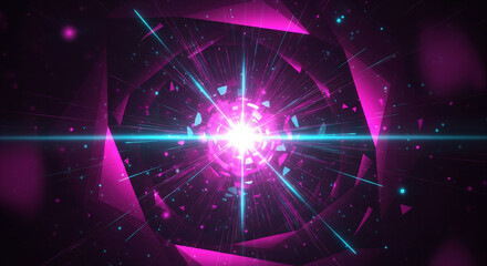 Stunning vibrant tunnel with radiating light and geometric shapes, perfect for futuristic design or a dynamic background in presentations and digital art