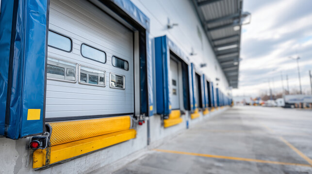 Loading dock curtain, cold chain protection, warehouse thermal barrier, logistics temperature maintenance, food safety measure, industrial strip door, vinyl panels hanging, defocus