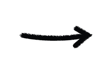 A simple black arrow pointing to the right on a white background with rough edges and textured appearance