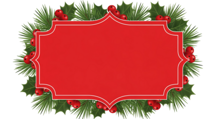 Christmas Holly Pine Red Frame Template