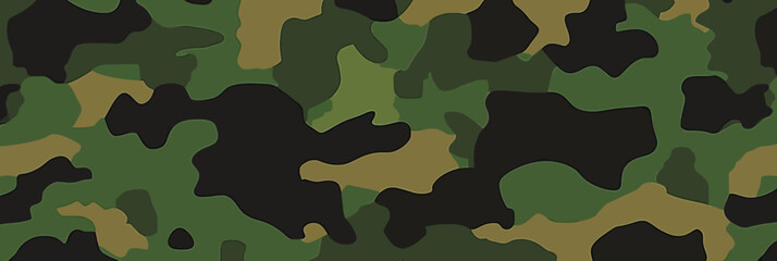 Fototapeta premium Seamless green military camouflage pattern background with abstract organic shapes in flat minimalist vector style for tactical design and fabric texture