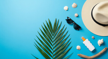 Plan your dreamy beach getaway with straw hat, sunblock, and seashells for summer vacation fun, a tropical escape for ultimate relaxation and joy