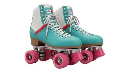 Retro Teal Roller Skates with Pink Wheels