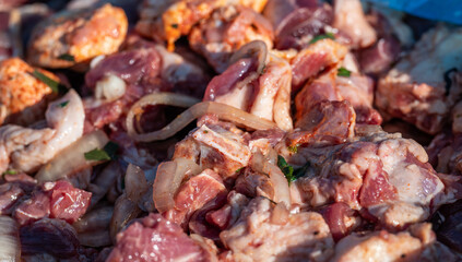 Raw marinated lamb meat for shashlik