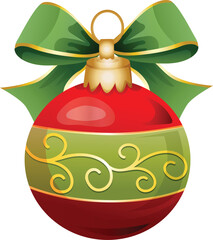 shiny baubles with green ribbon