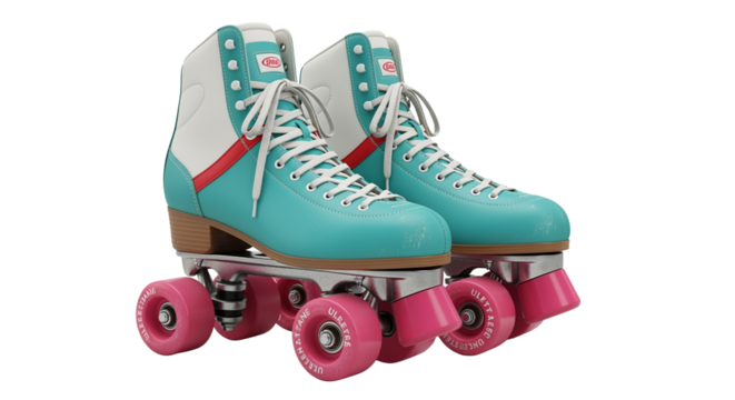 Retro Teal Roller Skates with Pink Wheels
