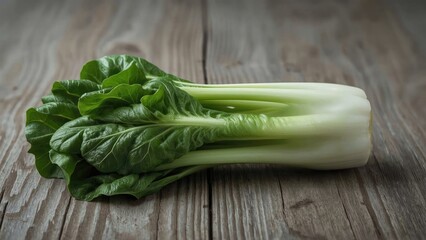 Fresh lettuce celery bunch from farm on rustic wooden surface. Healthy eating, vegetables, fresh produce. Organic and natural foods. The concept of healthy lifestyle and nutrition.