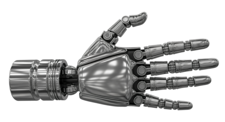 Metallic Robotic Hand on Transparent Background