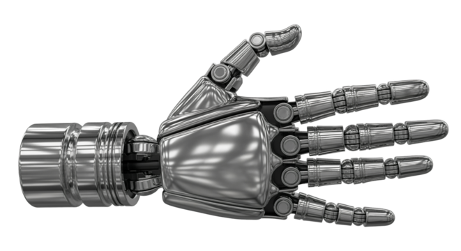 Metallic Robotic Hand on Transparent Background