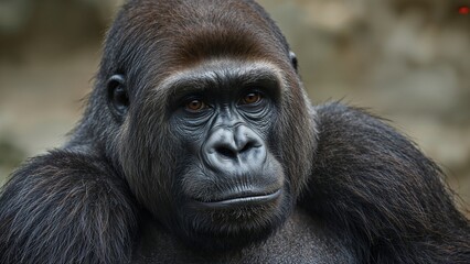Obraz premium Close-up of a gorilla's face showing facial features and expression.