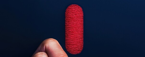 Hand Holding Red Textile Piece Against Dark Background