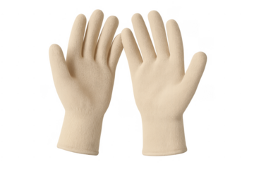 Beige knitted work gloves protecting hands