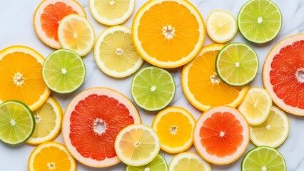 Obraz premium Still Life of Citrus Slices on Marble Surface