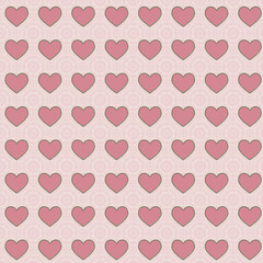 Seamless pink heart pattern with subtle lace circles on a blush background. Romantic backdrop for Valentine, wedding, scrapbooking, wrapping paper, fabric, invitations, and digital projects.