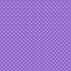 Seamless pattern of small light lavender hearts in a diagonal grid on purple—cute romantic background for Valentine’s Day, baby showers, nursery decor, fabric, wrapping paper, and digital projects.